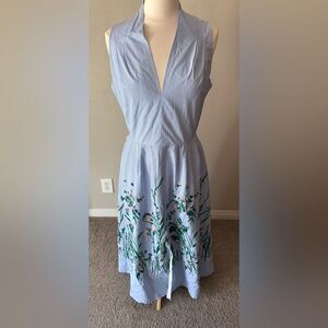 Lela Rose Blue Checker Flower Embroidered Sleeveless Maxi Women's Dress size 10